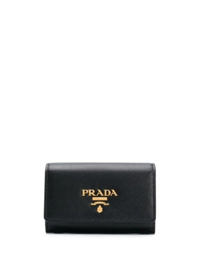 Prada Small Saffiano Leather Portfolio Style Wallet In F0002 Nero