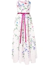 Marchesa Notte Strapless Printed Mikado Corseted Gown In Blush