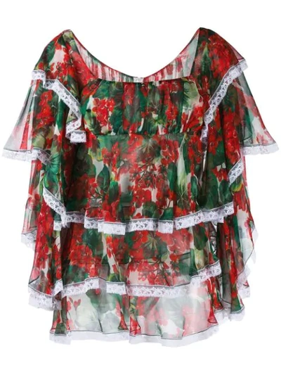 Dolce & Gabbana Floral Print Ruffled Blouse In Red