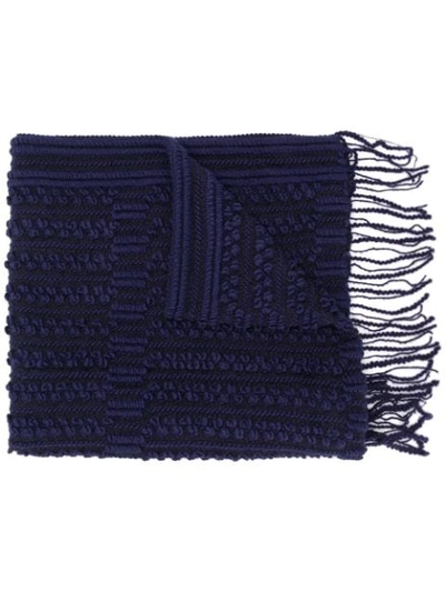 Pre-owned Giorgio Armani 1990's Knitted Fringed Scarf In Blue