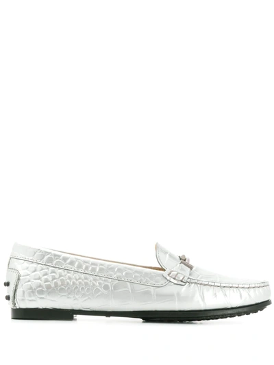 Tod's City Gommino Driving Shoes In Silver