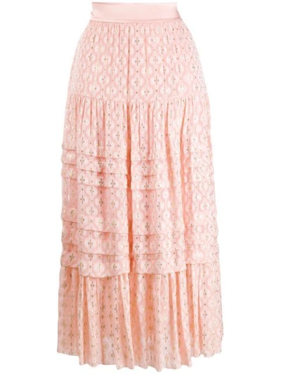 Temperley London Suki Tiered Chiffon Skirt In Pink