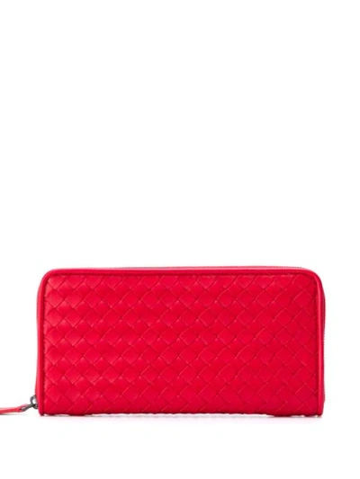 Bottega Veneta Zip-up Wallet In Red