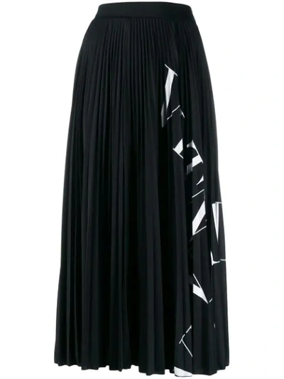 Valentino Vltn Print Pleated Jersey Midi Skirt In Black