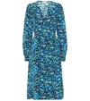 Ganni Women's Floral Silk Blend Wrap Dress In Blue