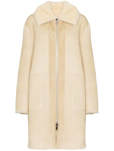 Bottega Veneta Reversible Shearling Mid-length Coat In Neutrals