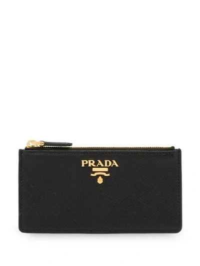 Prada Black Logo Zipped Leather Cardholder In 黑色