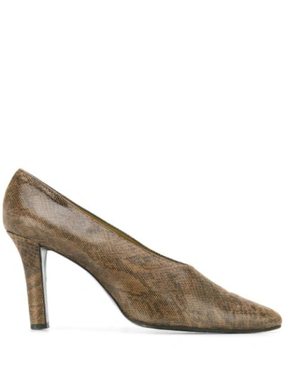 Pre-owned Saint Laurent 2000 Snakeskin-effect Pumps In Brown