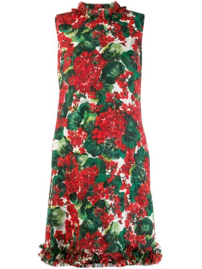 Dolce & Gabbana Floral Print Shift Dress In Red