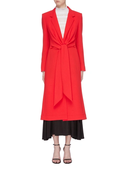 Roland Mouret 'hollywell' Ruched Tie Waist Wool Crepe Coat In Red