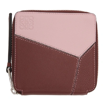 Loewe Red And Pink Puzzle Square Zip Wallet In 6948 Wine/p