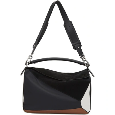 Loewe Black Large Puzzle Trainers Bag In Black/tan