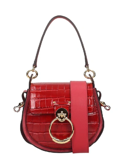 Chloé Tess Shoulder Bag In Red Suede And Leather