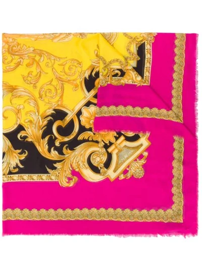Versace Barocco Printed Silk Scarf In Fuchsia