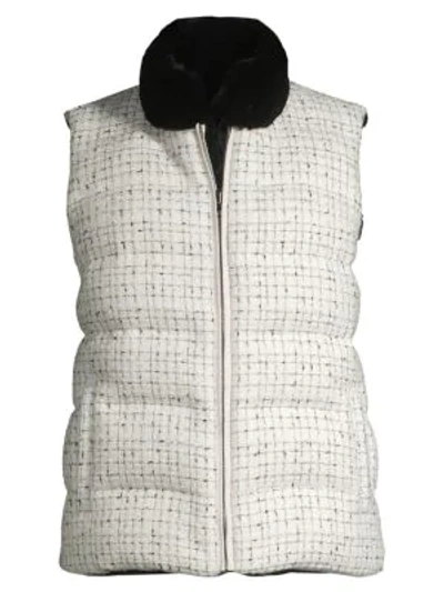 Pologeorgis Rex Rabbit Reversible Fur Tweed Vest In White Black