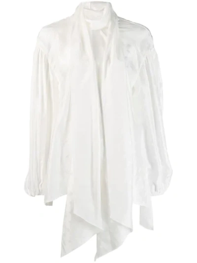 Chloé Billowing Bow-neck Blouse In White
