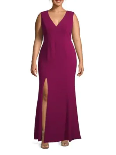 Dress The Population Plus Side Slit Stretch Gown In Red