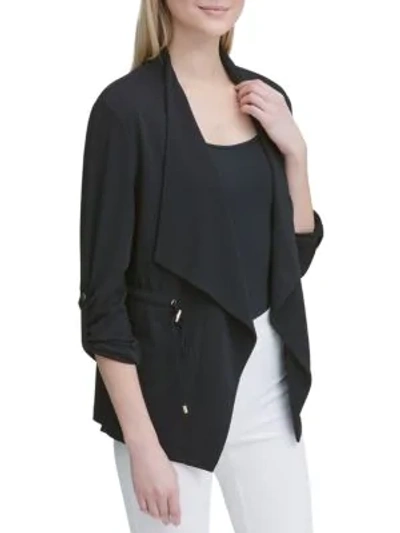 Calvin Klein Collection Tabbed Drawcord Open Wing Jacket In Black