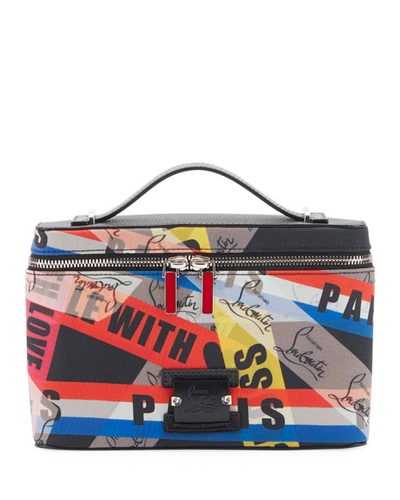 Christian Louboutin Men's Kypipouch Loubiballage Graphic Logo Travel Toiletry Case In Black Metallic