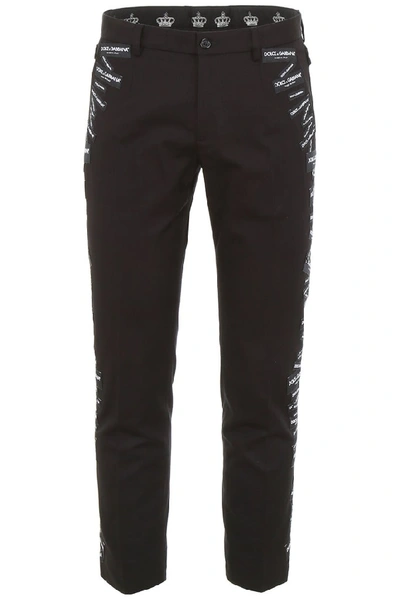 Dolce & Gabbana Side Patchwork Logo Tailored Trousers In Black