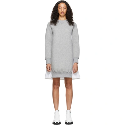 Sacai Sweater Dress W/ Poplin Back In Light Gray