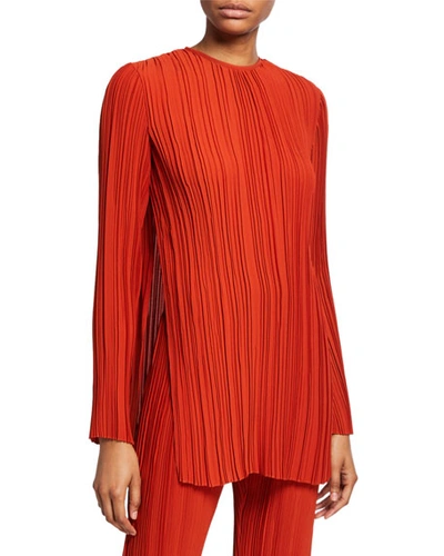 Victoria Victoria Beckham Long-sleeve Pleated Top In Brick