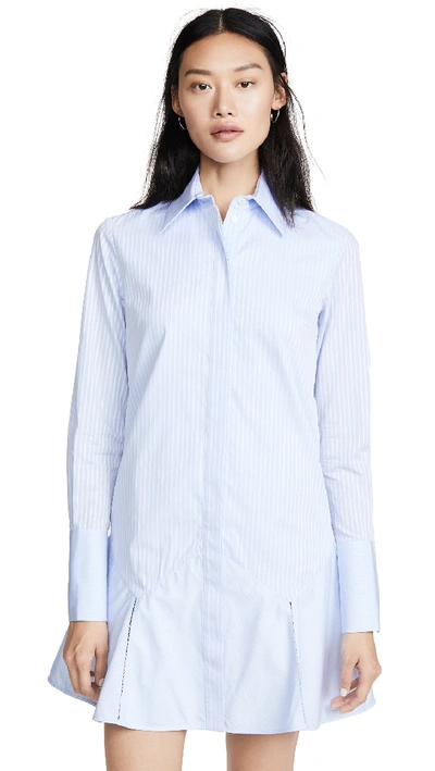 Victoria Victoria Beckham Pinstripe Flounce Long-sleeve Shirtdress In Oxford Blue