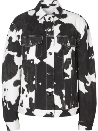 Burberry Cow Print Denim Jacket In Black Pattern