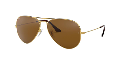 Ray Ban Ray-ban Unisex Classic Polarized Brow Bar Aviator Sunglasses, 62mm In Gold