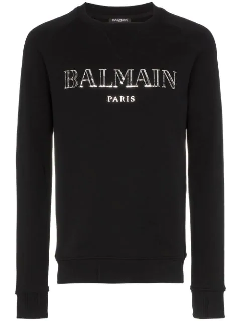 Balmain Logo Printed Cotton Jersey Sweatshirt In Black | ModeSens