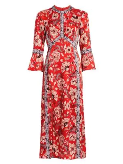 Cinq À Sept Smyth Floral-print Empire Dress In Venetian Red Multi