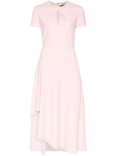 Roland Mouret Ardmore Panelle Asymmetric Crepe Midi Dress In Pink