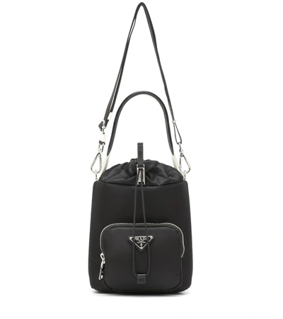 Prada Logo-plaque Nylon Bucket Bag In Black