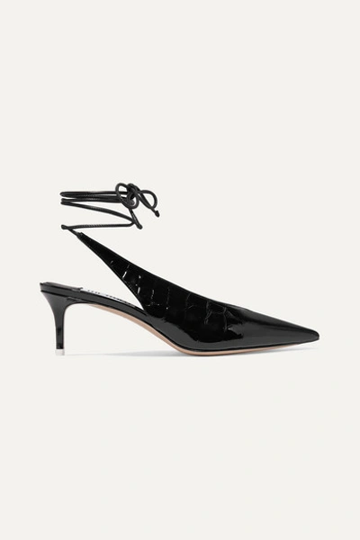 Attico Caterina Crocodile-effect Patent-leather Pumps In Black