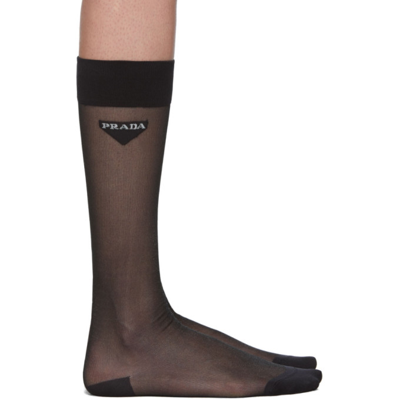 Prada Logo Intarsia Semi Sheer Lurex Socks In 0002 Black
