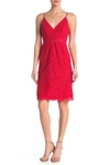 Astr Lace V-neck Sheath Dress In Red