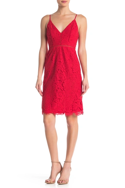 Astr Lace V-neck Sheath Dress In Red