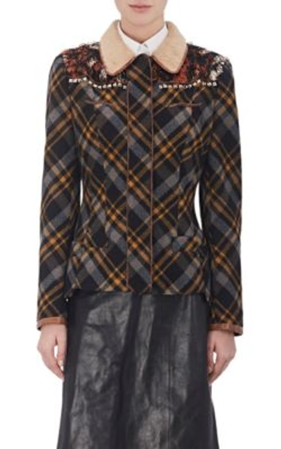 Maison Margiela Embellished Plaid Flannel Jacket | ModeSens