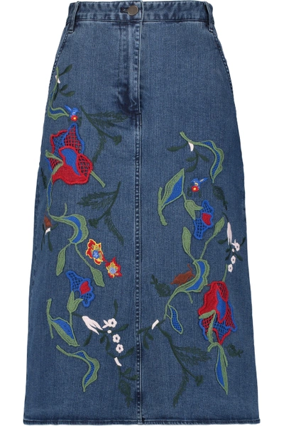 Tibi Marisol Embroidered Denim Midi Skirt | ModeSens