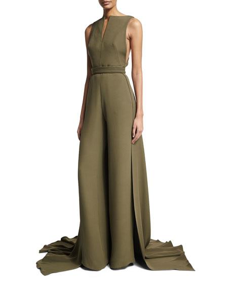 black jumpsuit with train