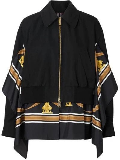 Burberry Paneled Cotton-gabardine And Printed Silk-twill Jacket In Black