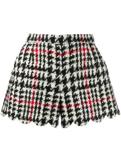 Red Valentino Scalloped Houndstooth Wool-blend Bouclé Shorts In Black