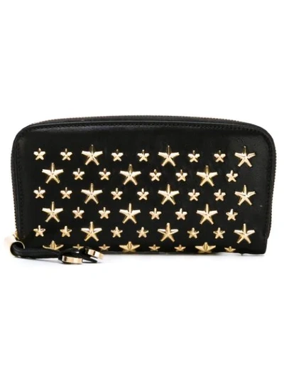 Jimmy Choo Star Studded Zip Around Wallet In Black