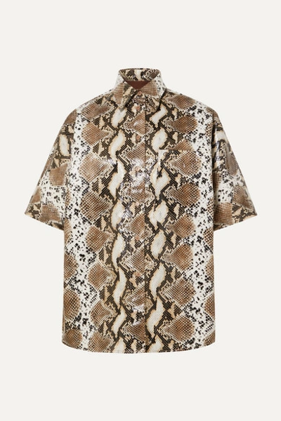 Pushbutton Snake-effect Faux Leather Shirt In Snake Print