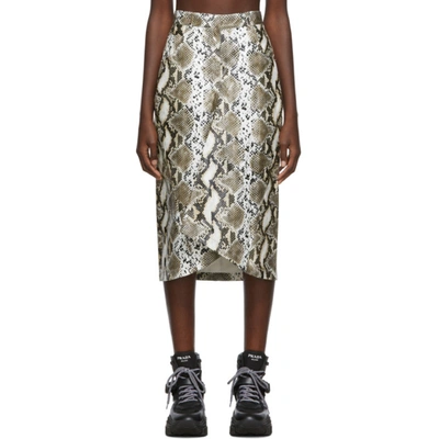 Pushbutton Snake-effect Faux Leather Skirt In Beige