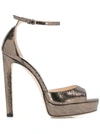 Jimmy Choo Pattie 130 Metallic Lizard-effect Leather Platform Sandals In Gunmetal