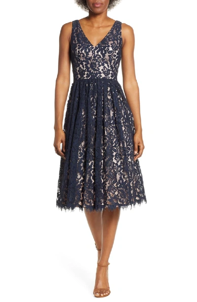 Eliza J Sleeveless Floral Lace Dress In Navy | ModeSens