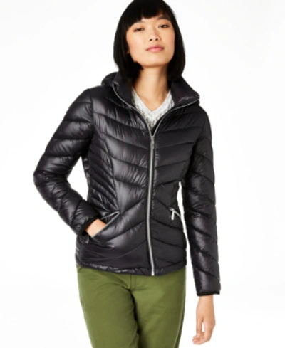Calvin Klein Chevron Packable Down Puffer Coat, Created For Macy's In Black