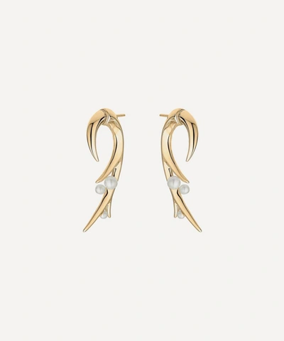 Shaun Leane Gold Plated Vermeil Silver Cherry Blossom Pearl Large Hook Earrings