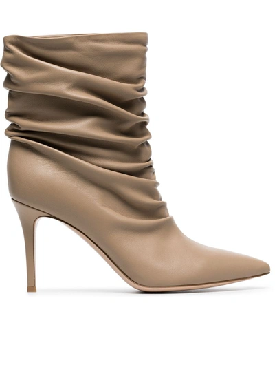 Gianvito Rossi 85mm Cecile Slouched Leather Ankle Boots In Sand